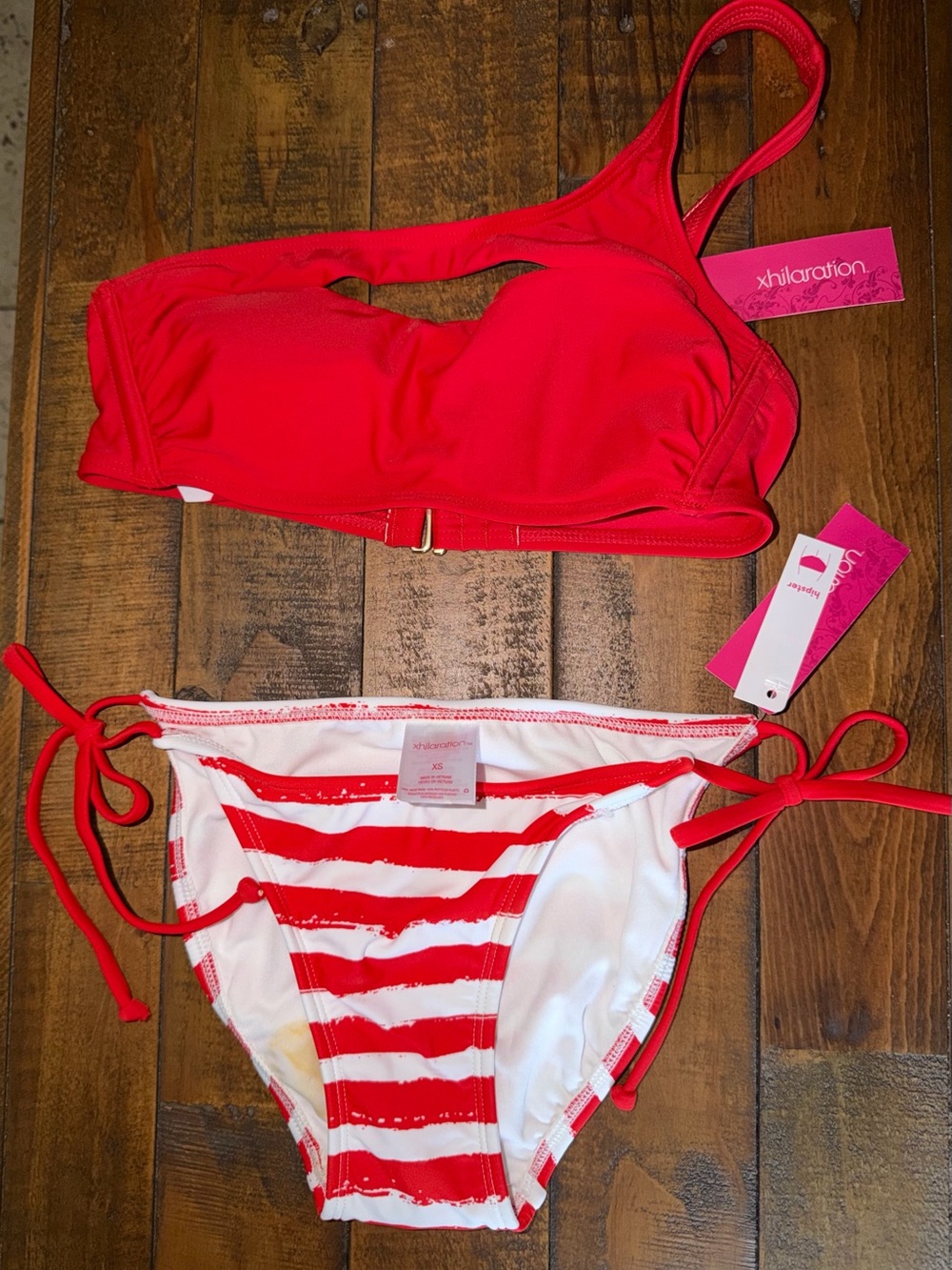 Xhilaration Red Two-Piece Bikini Set - Red Stripe Bottom